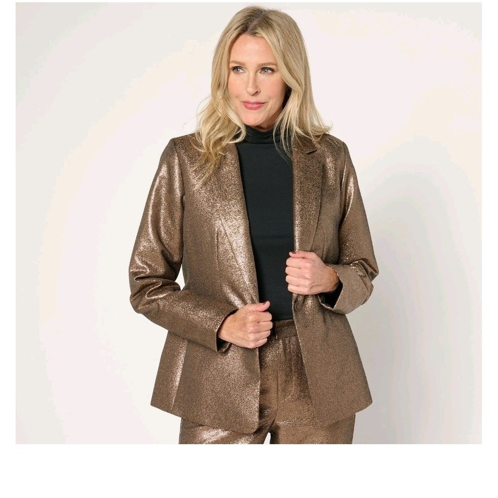 Joan Rivers Blazer Womens Medium Bronze Metallic Red Carpet - Picture 2 of 11